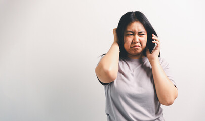 Asian girl expresses dislike, person express negative feeling, concept business complaint from...