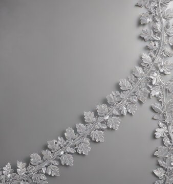 Silver leaf lace border, shimmering metallic background,  antique,  design,  leaves