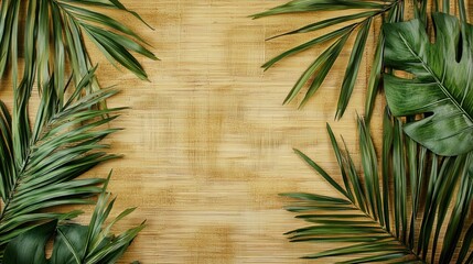 Classic bamboo wallpaper with a tropical palm leaf design