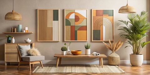 Modern Boho Wall Art: Abstract Geometric Prints in Earthy Tones