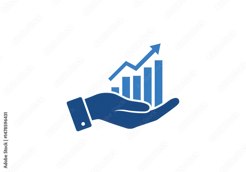 Poster hand holding chart with arrow isolated on transparent background