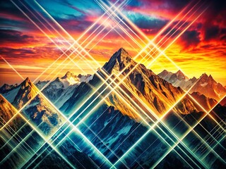 Modern Crosshatch Line Art Rugged Mountain Range Double Exposure Stock Photo