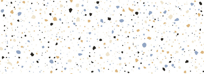 White Terrazzo seamless pattern. Repeating granite stone texture. Color Italian mosaic surface design for paving, floor tile swatch, decoration. Venetian marble background concept. Vector