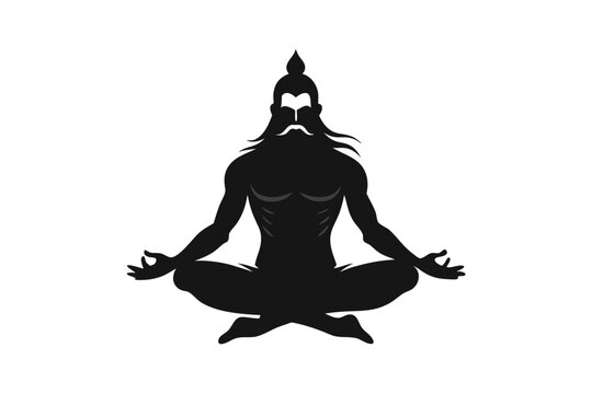Black Silhouette Baba Ramdev Style Yoga Pose Illustration