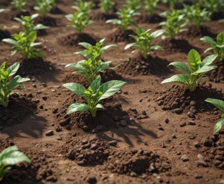 Vibrant green coffee seedlings emerge from rich soil ,  organic,  growth