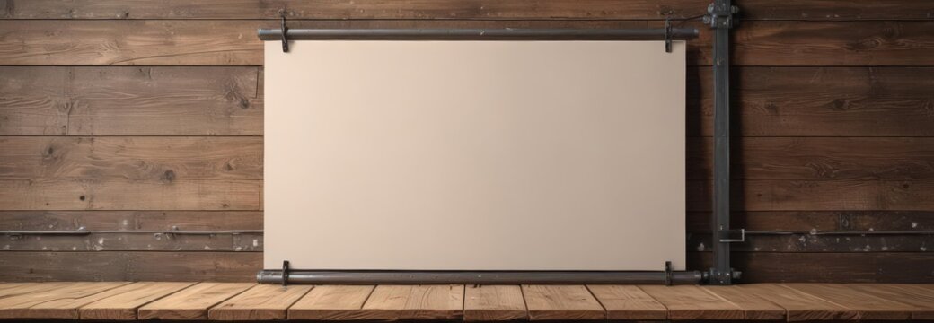 Empty poster on wooden background with metal clamps,  clamp,  home,  rustic