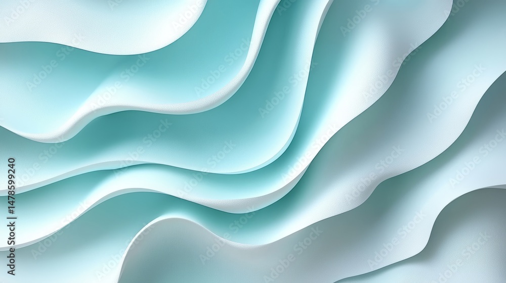 Poster oceanic serenity: abstract waves of soft, flowing material undulate gently, creating a serene and ca