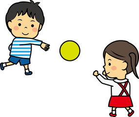 ボールで遊ぶ幼い男女