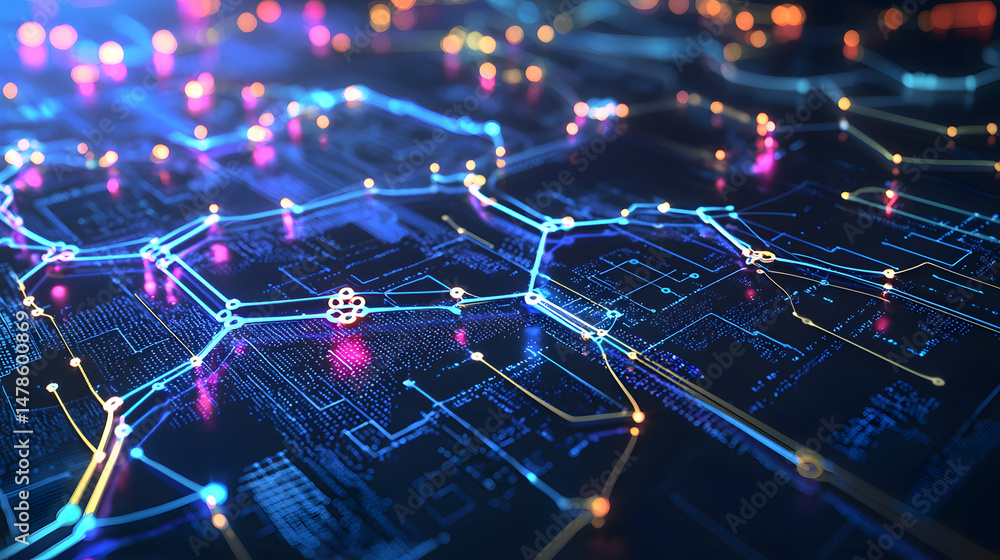 Poster visualizing machine learning processes digital environment infographic technology neural diagrams