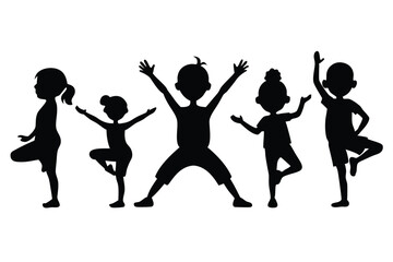 Black Silhouette Children Yoga Style Pose Illustration