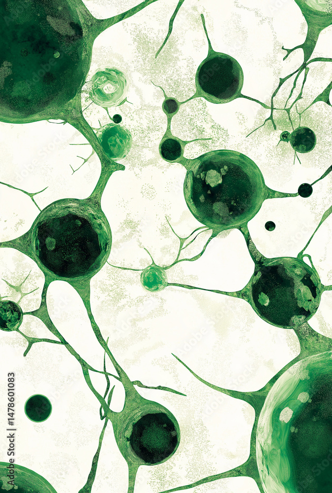 Poster high-resolution abstract green pattern resembling microscopic medical image of cells and organic mat