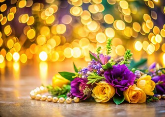 Modern Mardi Gras Floral Minimalist Design: Candid Photo of Festive Decorations