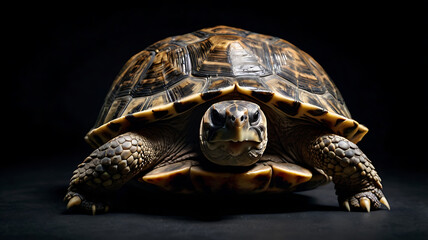 Fototapeta premium A close-up studio shot of a tortoise against a dark, dramatic background