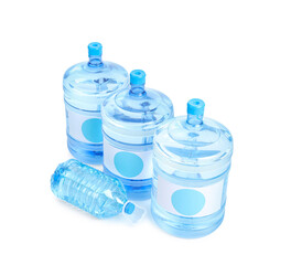 Bottles of clean water on white background