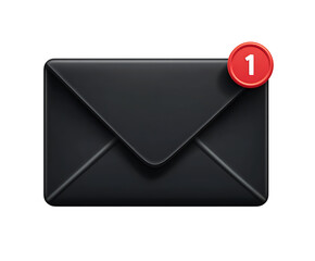 Black envelope icon with a red notification badge indicating one unread message.