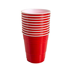 Stack of red plastic cups isolated on a transparent background.