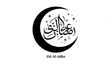 Obraz premium Eid Al-Adha Calligraphy with Crescent Moon and Stars | Islamic Holiday Greeting Design for Festive Celebrations and Cultural Events