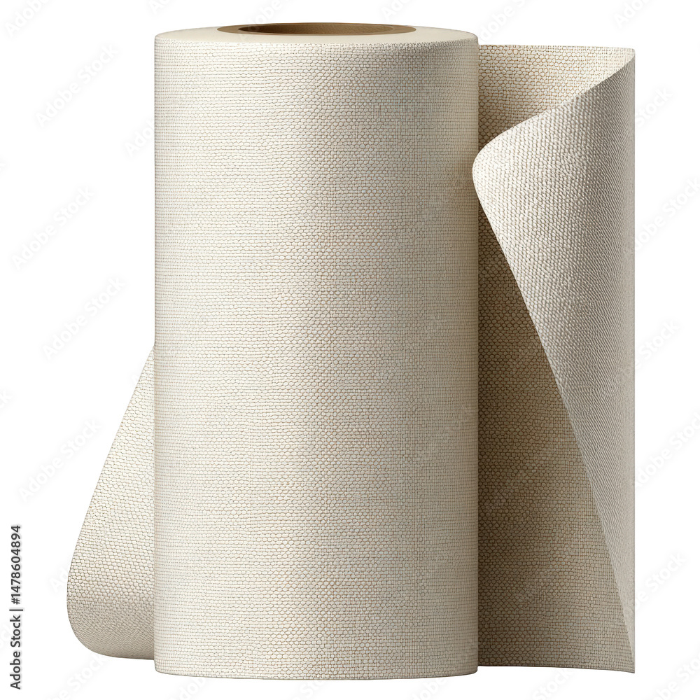 Poster roll of textured canvas material isolated on a transparent background ready for artistic use