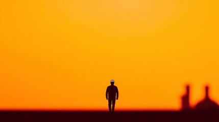 Fototapeta premium Silhouette of Worker at Sunset Oil Refinery Background Industrial Landscape