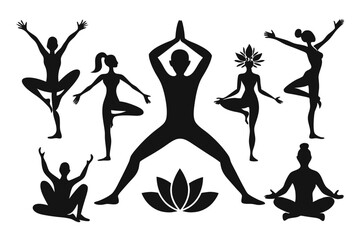 Black Silhouette Flat Yoga Style Minimal Concept Illustration