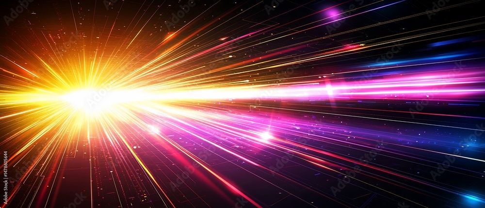 Poster dynamic light streaks converging towards a central bright illumination source