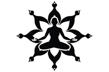 Black Silhouette Mandala Combo Yoga Style Vector Illustration
