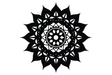 Black Silhouette Mandala Art Yoga Style Vector Illustration
