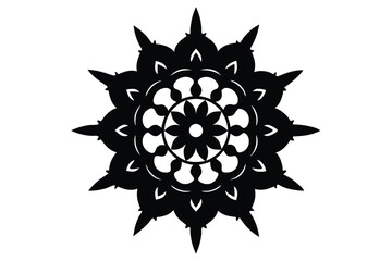Black Silhouette Mandala Art Yoga Style Vector Illustration