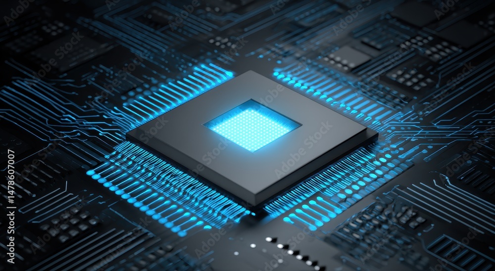 Poster close-up view of a glowing central processing unit.