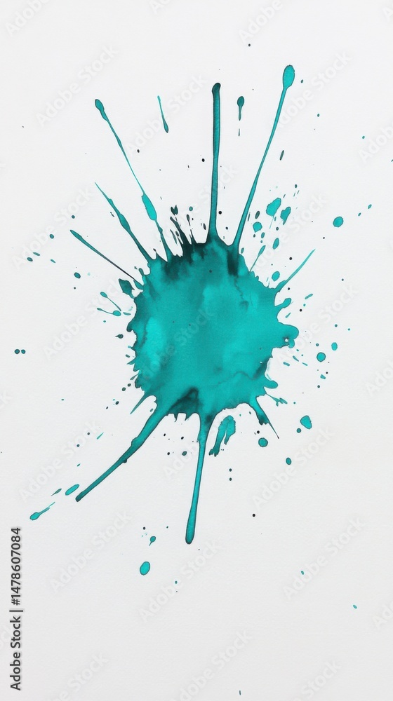 Poster teal paint splatter on white background overhead shot abstract art design element graphic resource t
