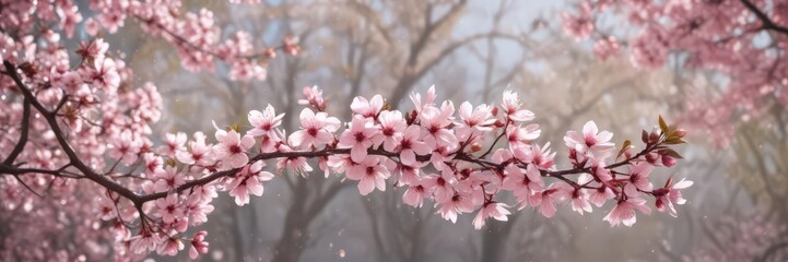 Fototapeta premium Delicate pink sakura petals drift on a soft spring bokeh , pastel, peaceful