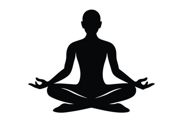 Black Silhouette Meditation Yoga Style Vector Illustration