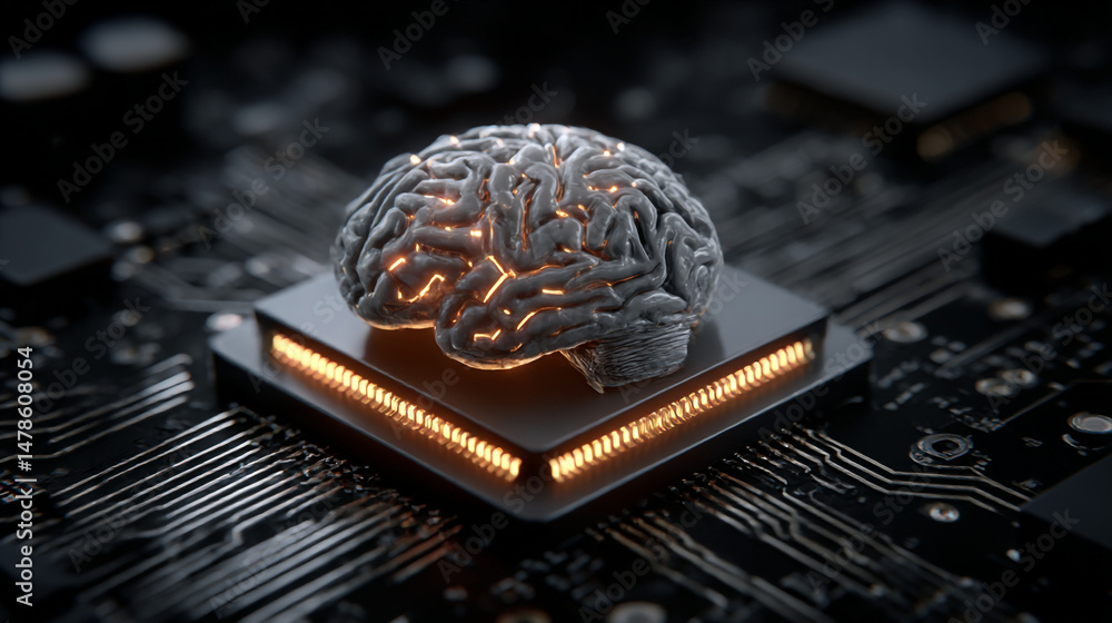 Poster artificial intelligence ai brain neural network deep learning machine learning technology concept