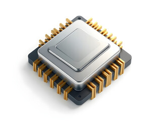 Central processing unit cpu microchip showing gold contacts and connections