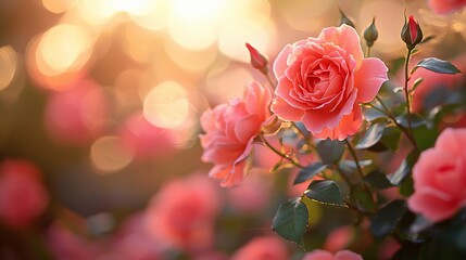 Soft-pink roses in sunset light