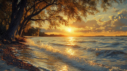 a peaceful scene infused with twilight in a calm lake