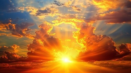 Fototapeta premium Vibrant Dreamy Desert Scene At Sunset With Textured Sands Dramatic Colorful Clouds and Golden Beams