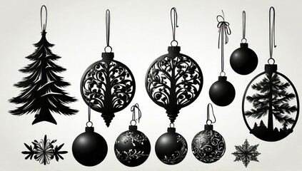 Black and White Christmas Ornaments – Decorative Tree and Bauble Silhouettes
