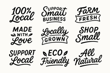 Fototapeta premium Local organic farm product labels and eco friendly hand drawn food badge vector set. Locally grown products labels