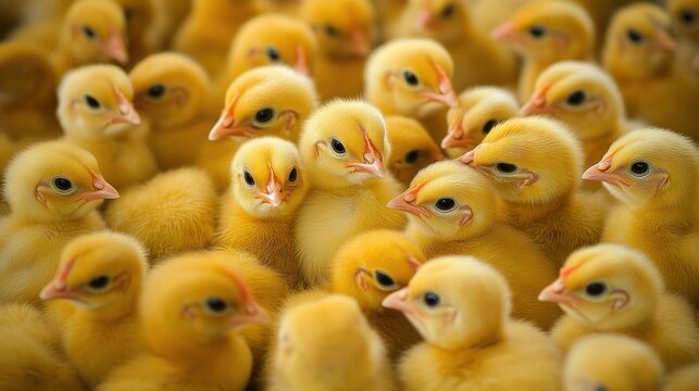 broiler chickens in a large poultry house of a farm for growing meat breeds of chicken, small chickens in down