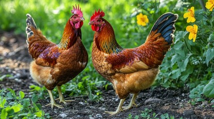 Fototapeta premium broiler chickens in a large poultry house of a farm for growing meat breeds of chicken, small chickens in down