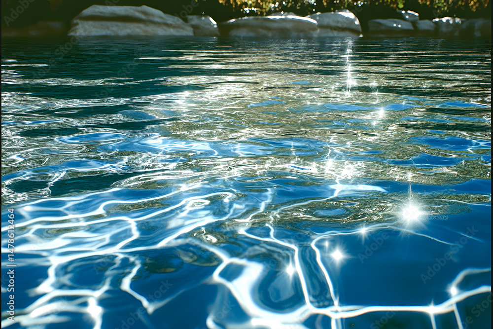 Poster sparkling water surface reflecting sunlight creating abstract patterns with tranquil reflections and