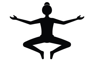 Black Silhouette of Traditional Indian Yoga Poses in Spiritual Style