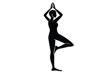 Black Silhouette of Tree Pose in Classic Yoga Balance Style