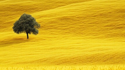 Solitary Tree in Golden Field: A Serene Landscape