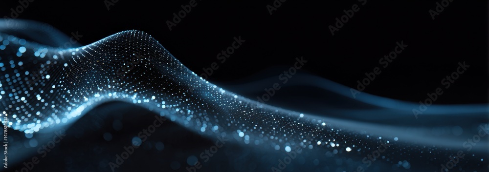Poster abstract digital design of a flowing particle wave.