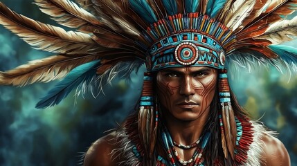 Obraz premium Captivating 3D Illustration of an Aztec Warrior 