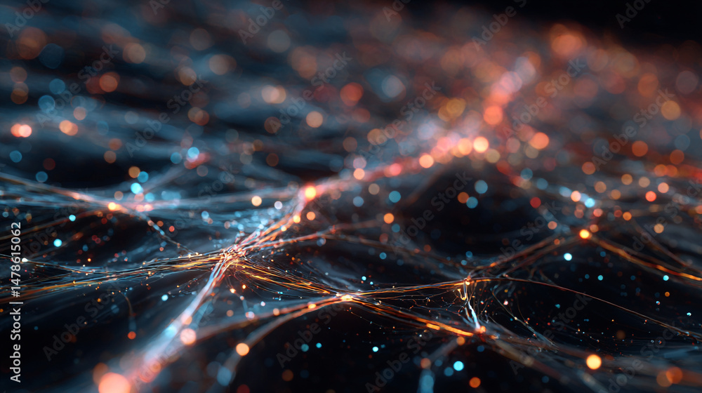 Poster abstract network data connection technology background with glowing dots and lines design concept