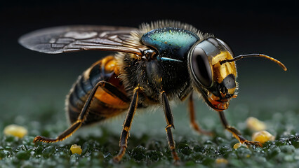 Stunning macro shot of a vibrant insect showcasing intricate details and textures.