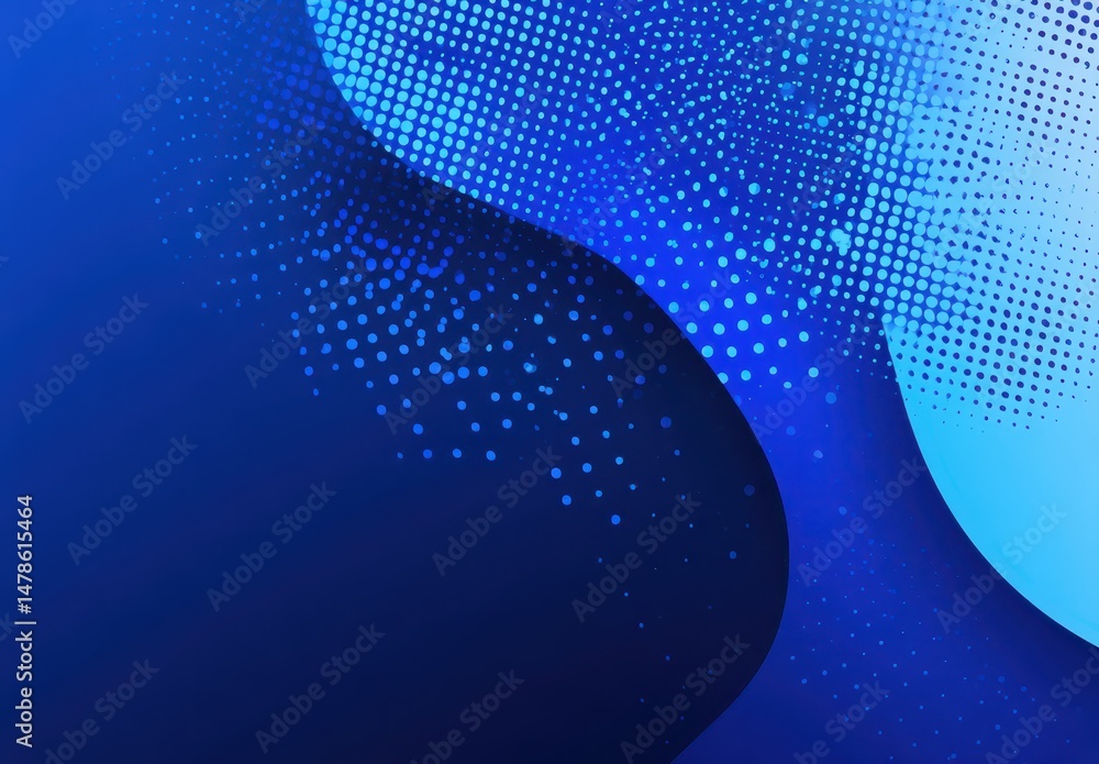 Poster abstract design with flowing blue waves and dotted patterns.